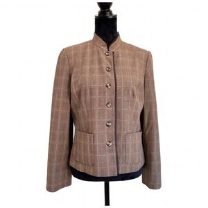 Vintage Emma James Brown Plaid Lace Trim Jacket Fall Chic Women's 12 Petite‎